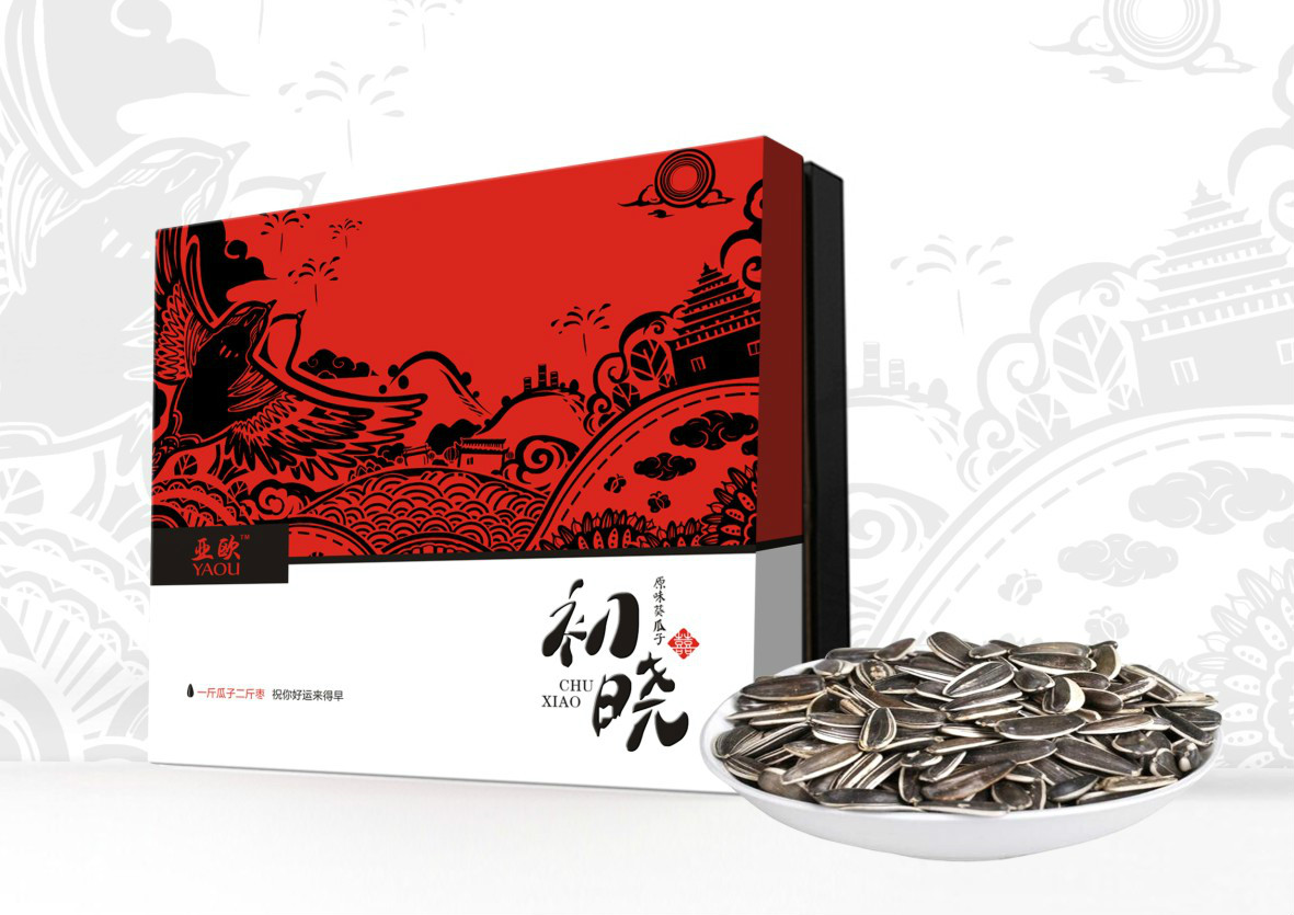 紅色禮盒瓜子包裝設(shè)計(jì)，古典特色食品包裝設(shè)計(jì)