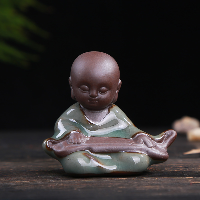 別具風味的文竹陶瓷盆景，禪意小和尚盆景圖片