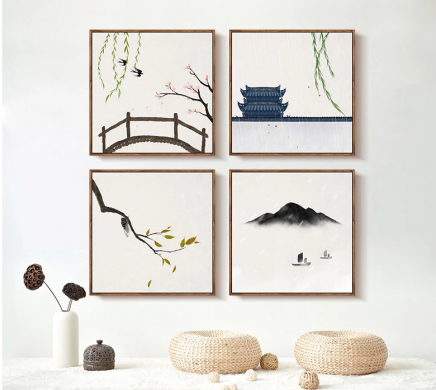 二十四節(jié)氣水墨禪意，中國風(fēng)客廳裝飾畫