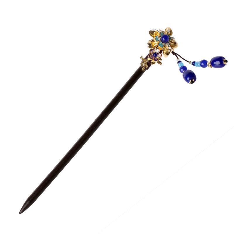 中式手工木簪子，藍(lán)色發(fā)簪頭飾