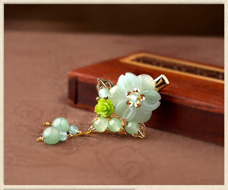 淡綠小花發(fā)夾，小清新古風(fēng)頭飾