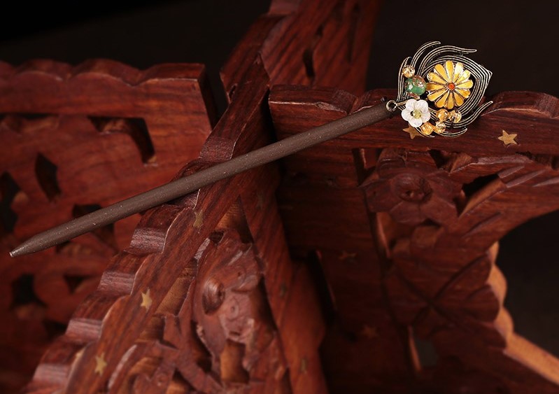清新自然古風(fēng)發(fā)簪，明亮花朵簪子頭飾