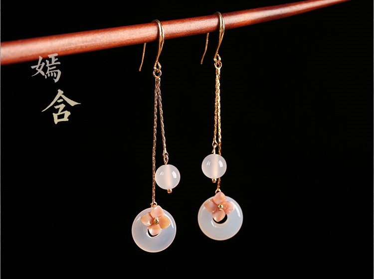優(yōu)雅個性瑪瑙平安扣耳墜耳環(huán)，古風(fēng)長款耳環(huán)