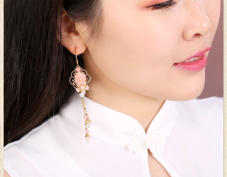 古風(fēng)唯美花朵耳墜耳環(huán)，氣質(zhì)超仙少女粉耳環(huán)