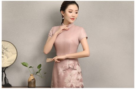粉色玉蘭花旗袍，清新亮麗旗袍裙