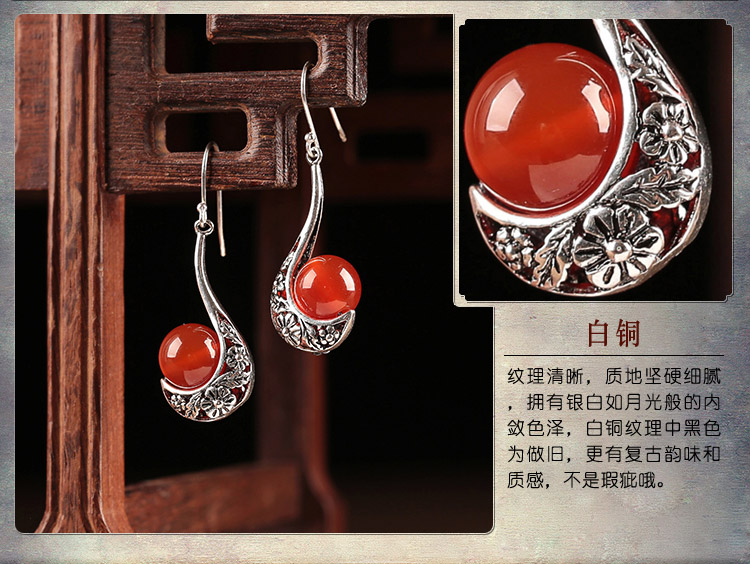 傾若典雅氣質耳環(huán)，簡約古風紅色首飾