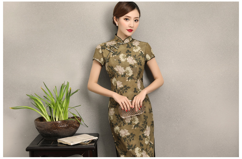 古韻美人旗袍，復(fù)古花香修身旗袍裙