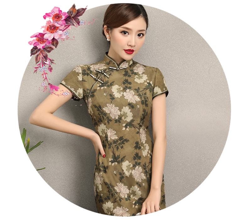 古韻美人旗袍，復(fù)古花香修身旗袍裙