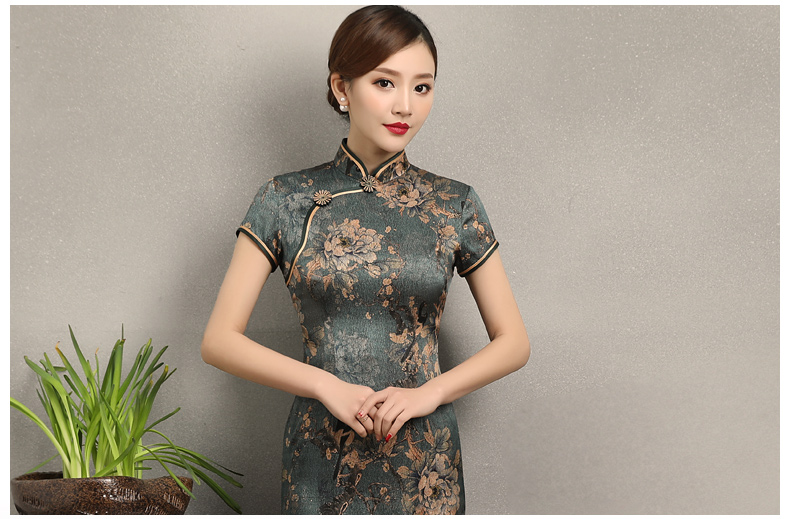 中國風(fēng)花牡丹旗袍，復(fù)古典雅修身旗袍裙
