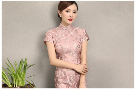 粉蕓蕾絲繡花旗袍，清新淡雅時(shí)尚旗袍裙