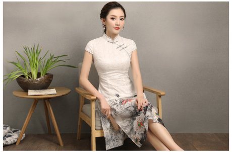 淡雅花容旗袍，復(fù)古時尚旗袍裙
