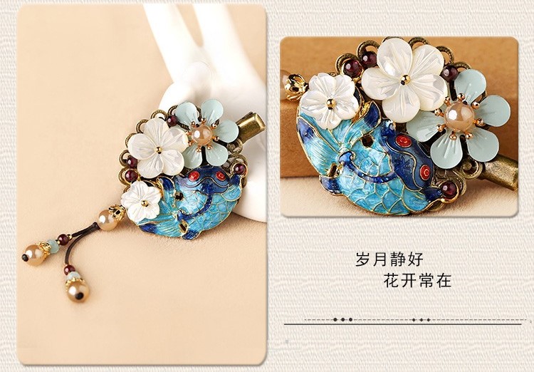 貝殼花朵流蘇小發(fā)夾，古風(fēng)藍(lán)魚兒發(fā)夾頭飾