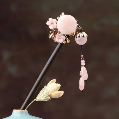 櫻戀粉雪發(fā)簪，氣質(zhì)小清新粉水晶簪子頭飾