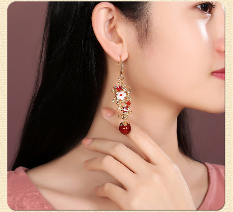 復(fù)古風(fēng)耳墜耳環(huán)，氣質(zhì)紅色耳環(huán)首飾