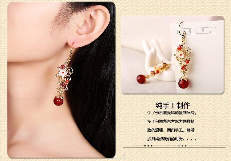 復(fù)古風(fēng)耳墜耳環(huán)，氣質(zhì)紅色耳環(huán)首飾