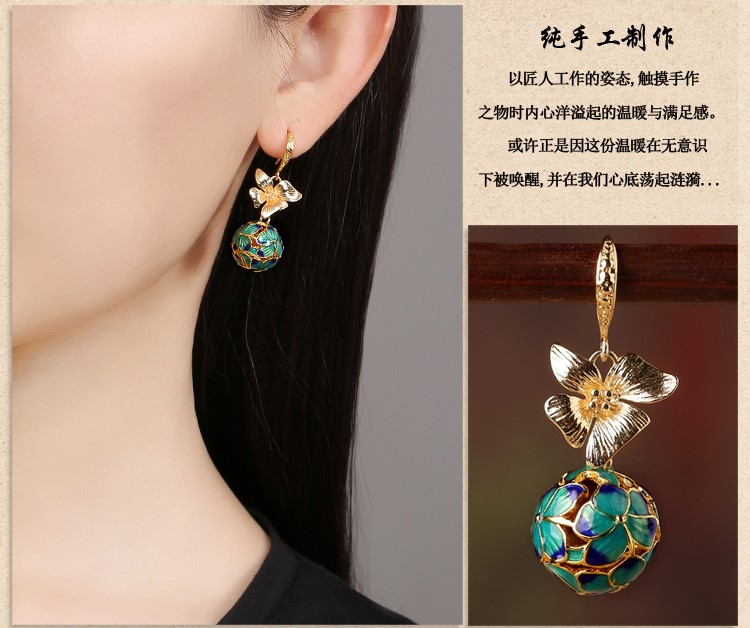民族古風(fēng)景泰藍(lán)耳環(huán)，超仙花朵耳環(huán)首飾