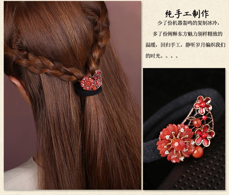 紅色扎頭發(fā)發(fā)圈，嬌艷氣質(zhì)時(shí)尚頭飾