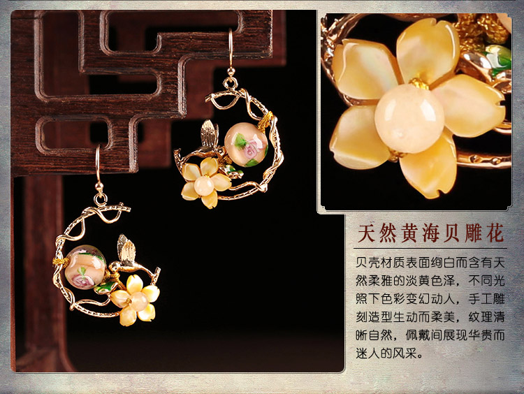 華貴典雅閃閃耳環(huán)，清新淡黃花朵耳環(huán)首飾