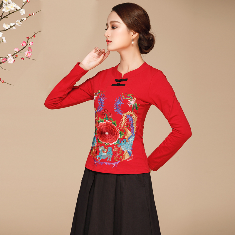 中國風云南民族風服裝，紅色刺繡上衣民族服裝