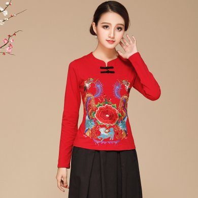 中國(guó)風(fēng)云南民族風(fēng)服裝，紅色刺繡上衣民族服裝