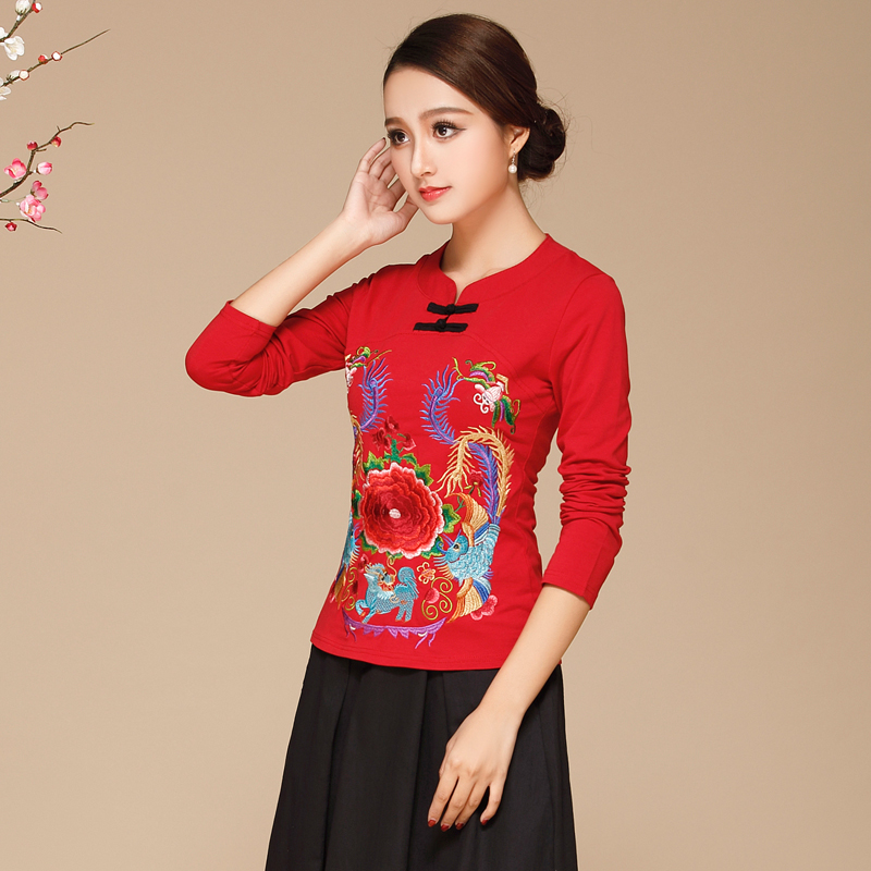 中國風云南民族風服裝，紅色刺繡上衣民族服裝