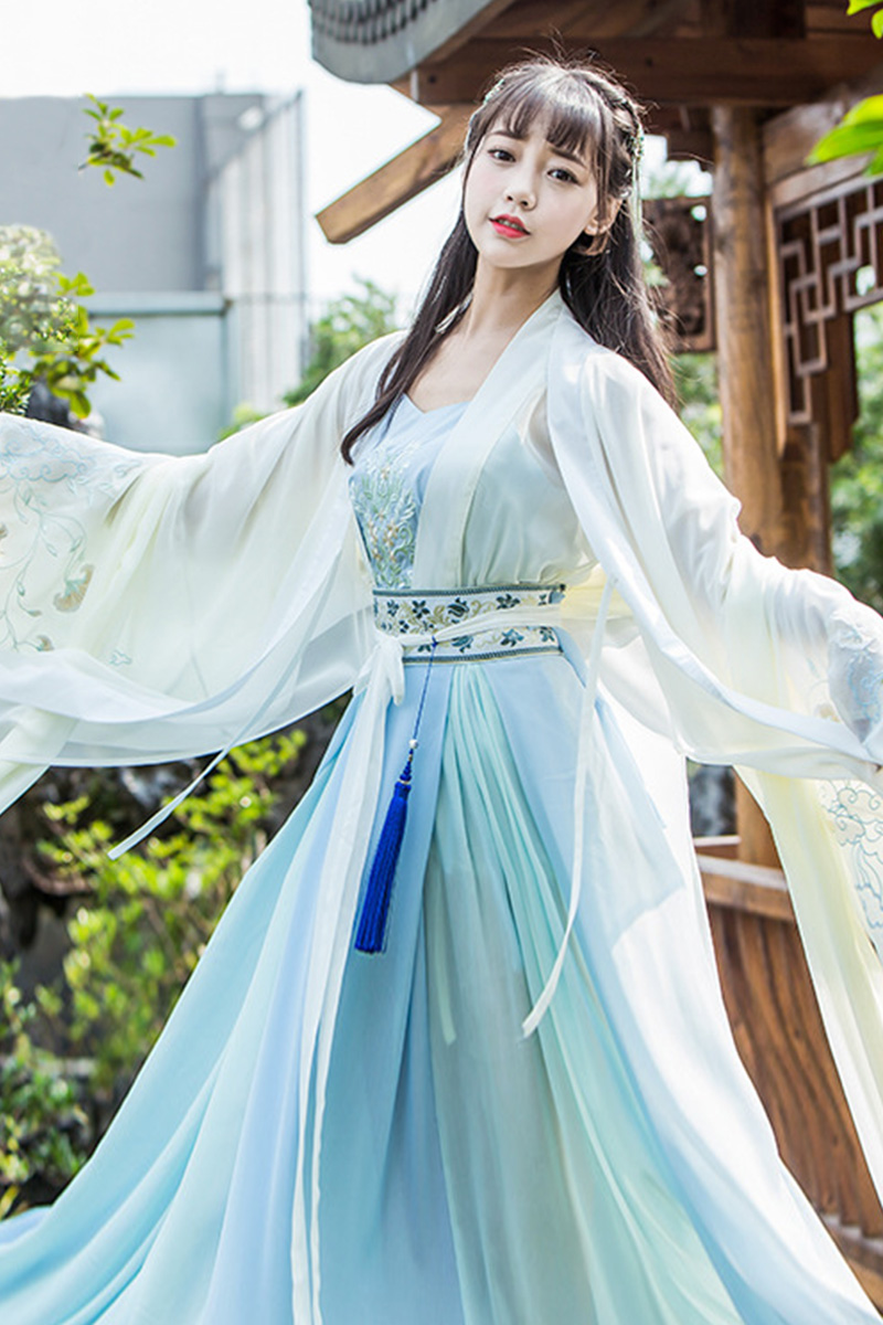 清新魏晉風(fēng)漢服，古裝仙女大袖衫齊腰襦裙