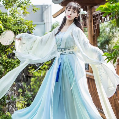 清新魏晉風漢服，古裝仙女大袖衫齊腰襦裙