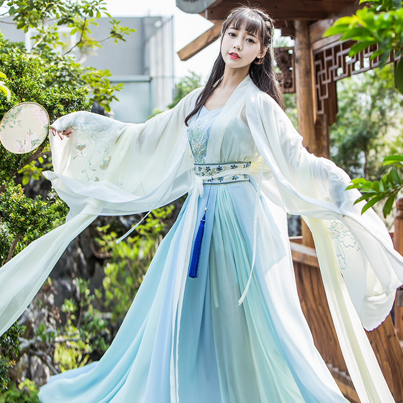 清新魏晉風(fēng)漢服，古裝仙女大袖衫齊腰襦裙