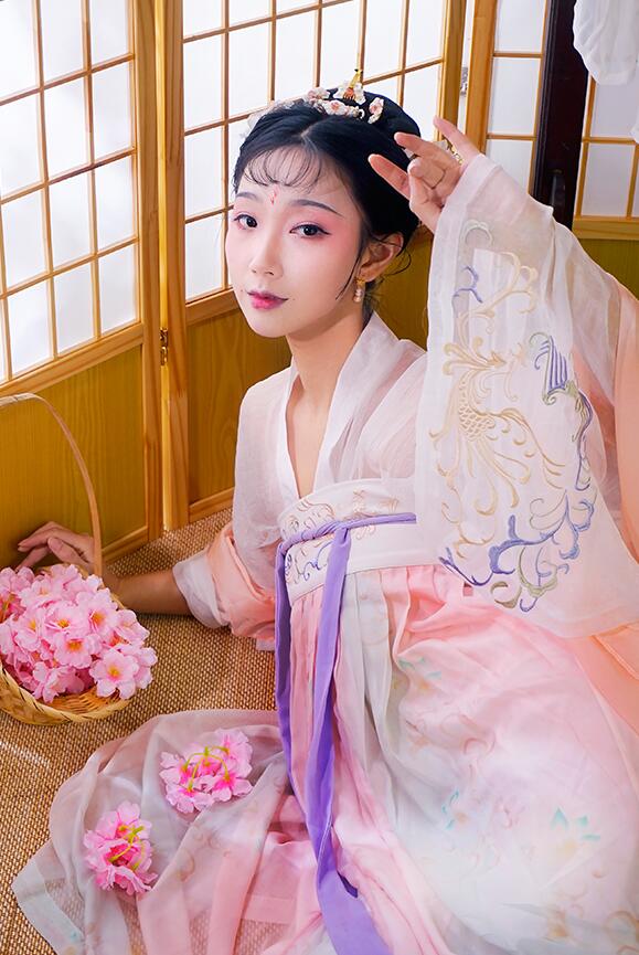 繡花印花齊胸襦裙，原創(chuàng)漢服美女圖片