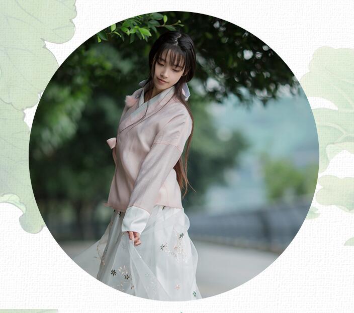 復(fù)古漢元素繡花漢服，交領(lǐng)漢服美女圖片