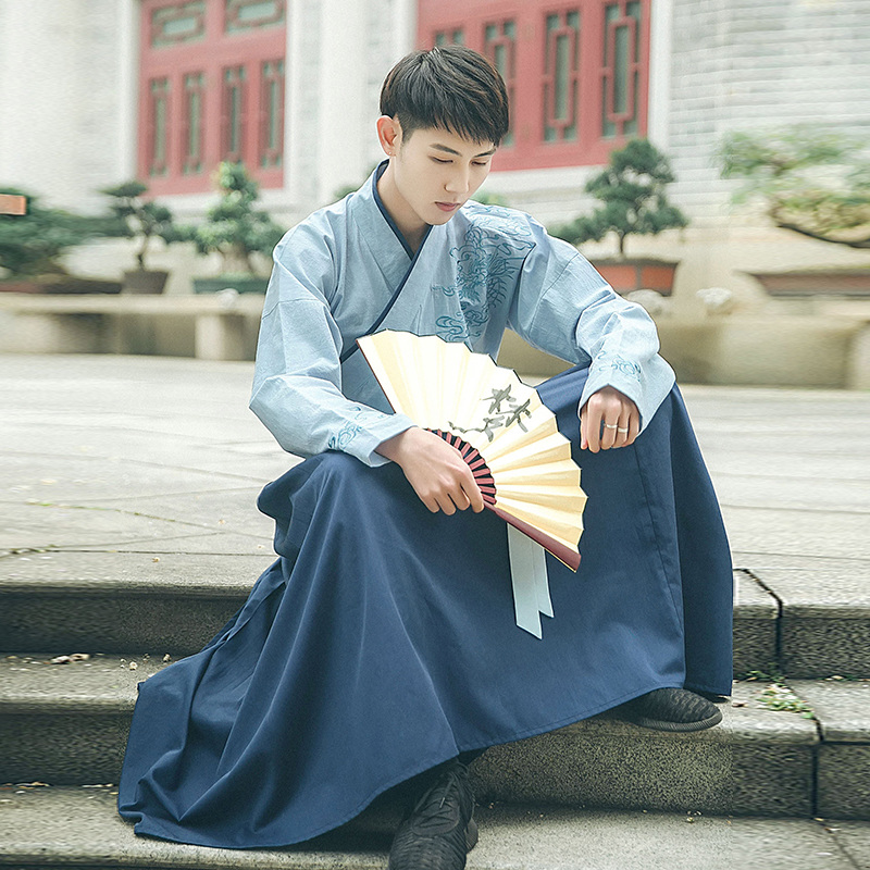 儒雅俊逸氣質(zhì)男裝漢服，交領(lǐng)龍紋祥云刺繡漢服
