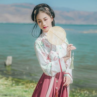 唯美印花交領襦裙?jié)h服，清新齊腰漢服圖片