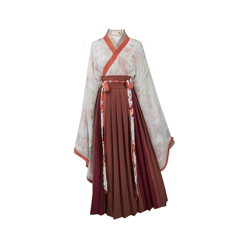 魏晉風大袖交領(lǐng)襦裙?jié)h服，松葉水墨印花漢服