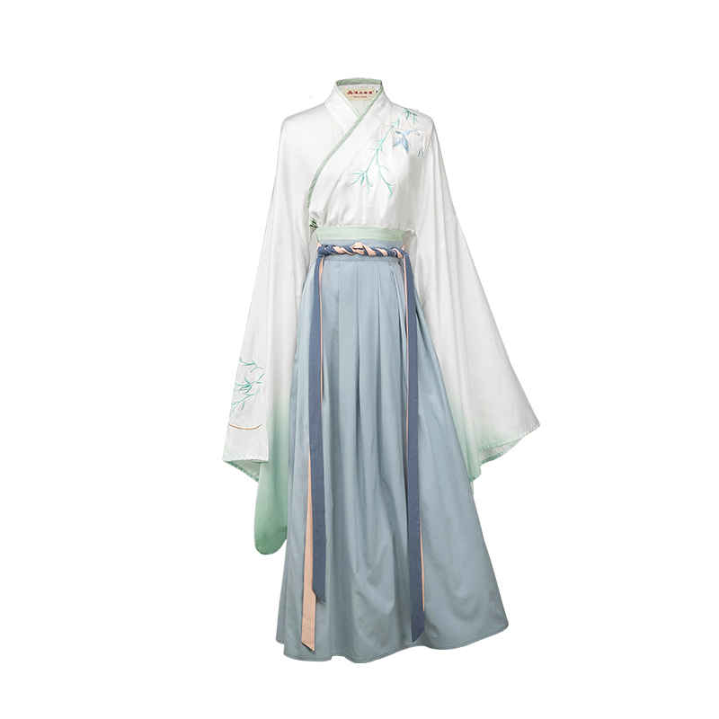 蓬萊閣大袖交領(lǐng)襦裙?jié)h服，漸變花鳥刺繡漢服