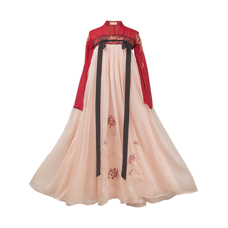 火紅彼岸花齊胸襦裙?jié)h服，日常春夏漢服圖片