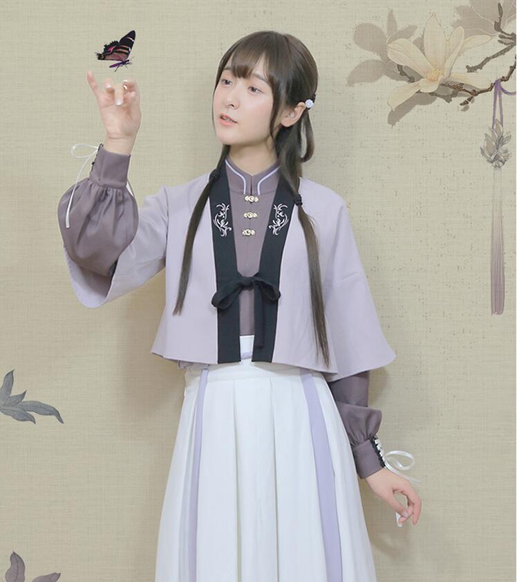改良版清新唯美漢服，繡花褙子漢服圖片