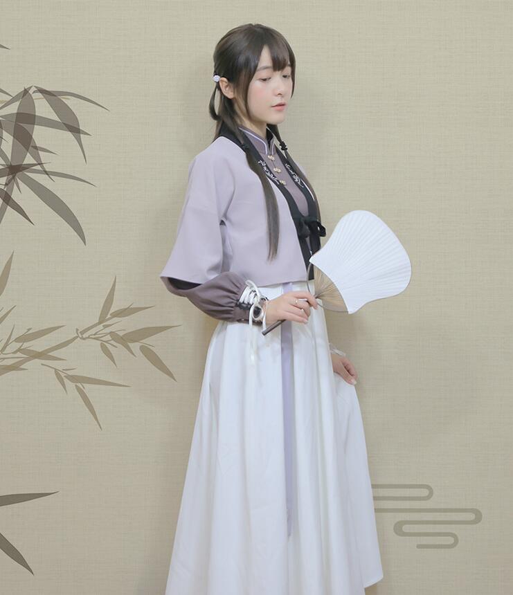 改良版清新唯美漢服，繡花褙子漢服圖片