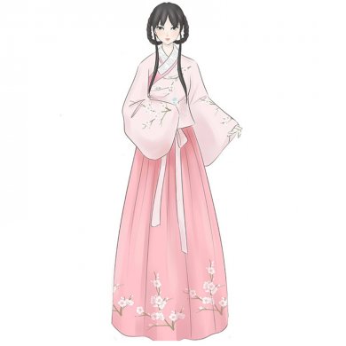 清新典雅粉色漢服，仙女交領(lǐng)襦裙?jié)h服圖片