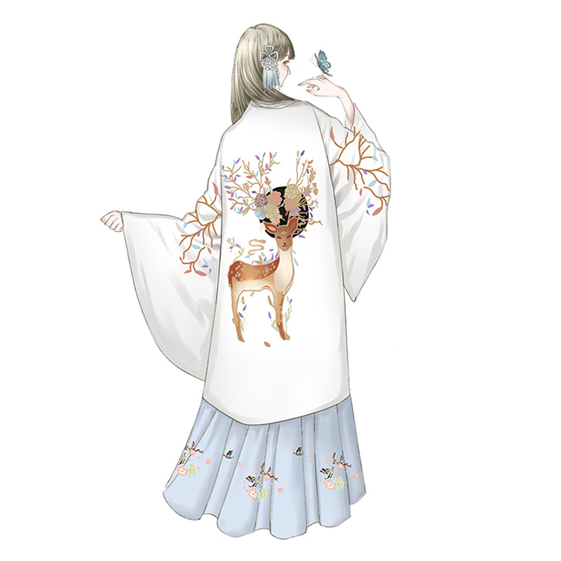 魏晉風(fēng)回雪襦裙?jié)h服，清新淡雅小鹿刺繡漢服