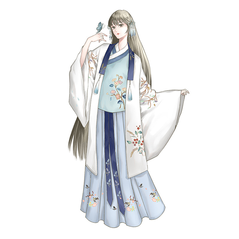 魏晉風(fēng)回雪襦裙?jié)h服，清新淡雅小鹿刺繡漢服