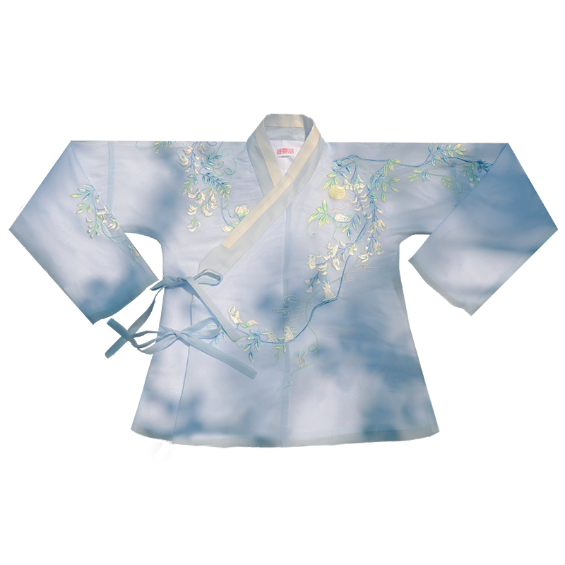 卿辭刺繡藍(lán)色典雅漢服，清新交領(lǐng)襦裙?jié)h服