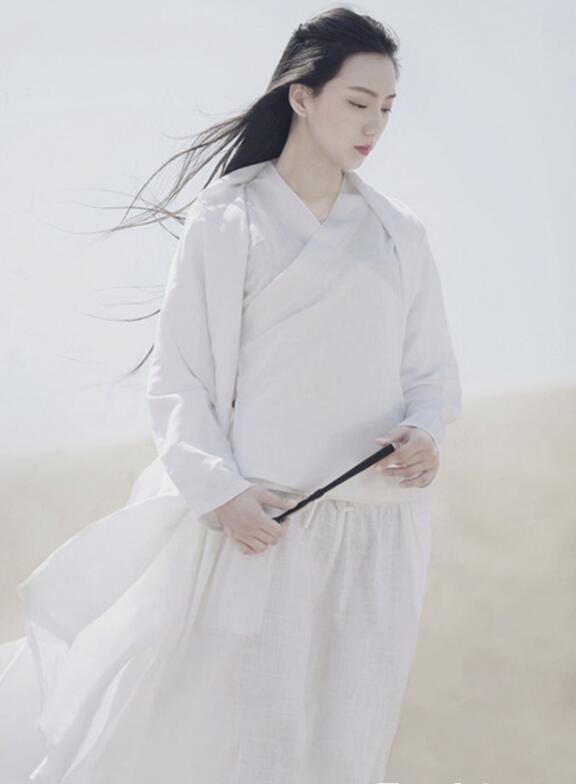 兩款復(fù)古亞麻民國風(fēng)漢服，白色簡約中式漢服