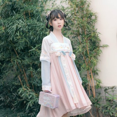 漢元素繡花仙女裙，改良漢服對(duì)襟齊胸襦裙