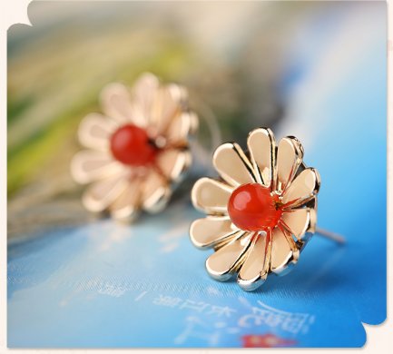復(fù)古風(fēng)花朵小巧耳釘，簡約時(shí)尚瑪瑙耳釘首飾