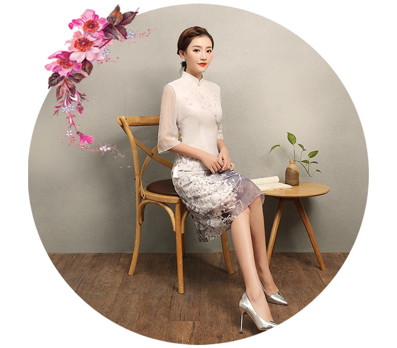 清麗淡雅櫻香旗袍，時尚印花旗袍裙