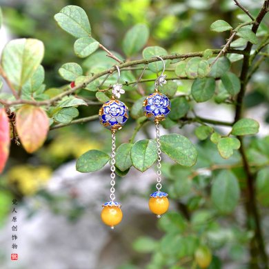 游園驚夢流金耳飾，銀牡丹長款耳環(huán)首飾