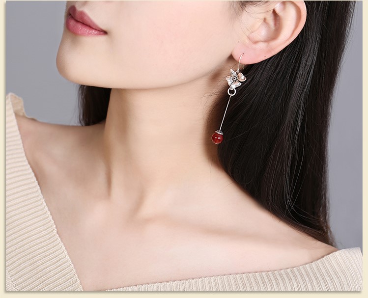 純銀花吊墜耳環(huán)，復(fù)古中國風(fēng)古典耳飾首飾