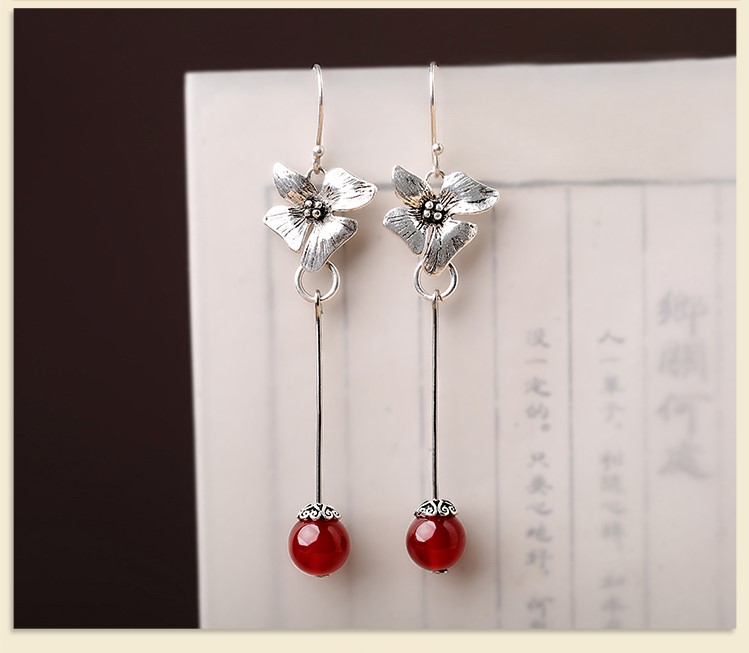 純銀花吊墜耳環(huán)，復(fù)古中國風(fēng)古典耳飾首飾