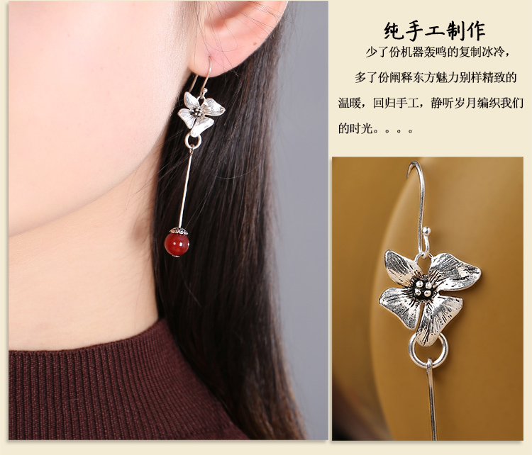 純銀花吊墜耳環(huán)，復(fù)古中國風(fēng)古典耳飾首飾