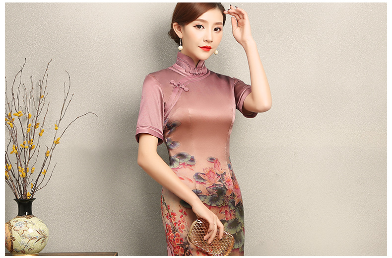 紅蓮花短袖旗袍，優(yōu)雅復(fù)古風(fēng)旗袍裙